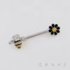 MULTI CZ BUMBLEBEE WITH A BLACK-AND-YELLOW ENAMEL DAISY 316L SURGICAL STEEL NIPPLE RING
